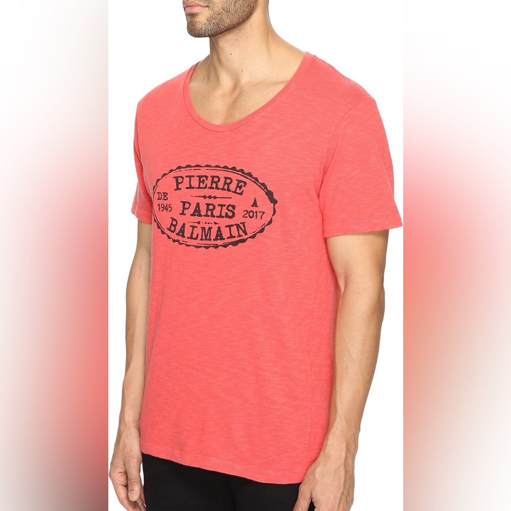 Pierre Balmain Men's Stamp T-Shirt Red Vintage size 48 Medium